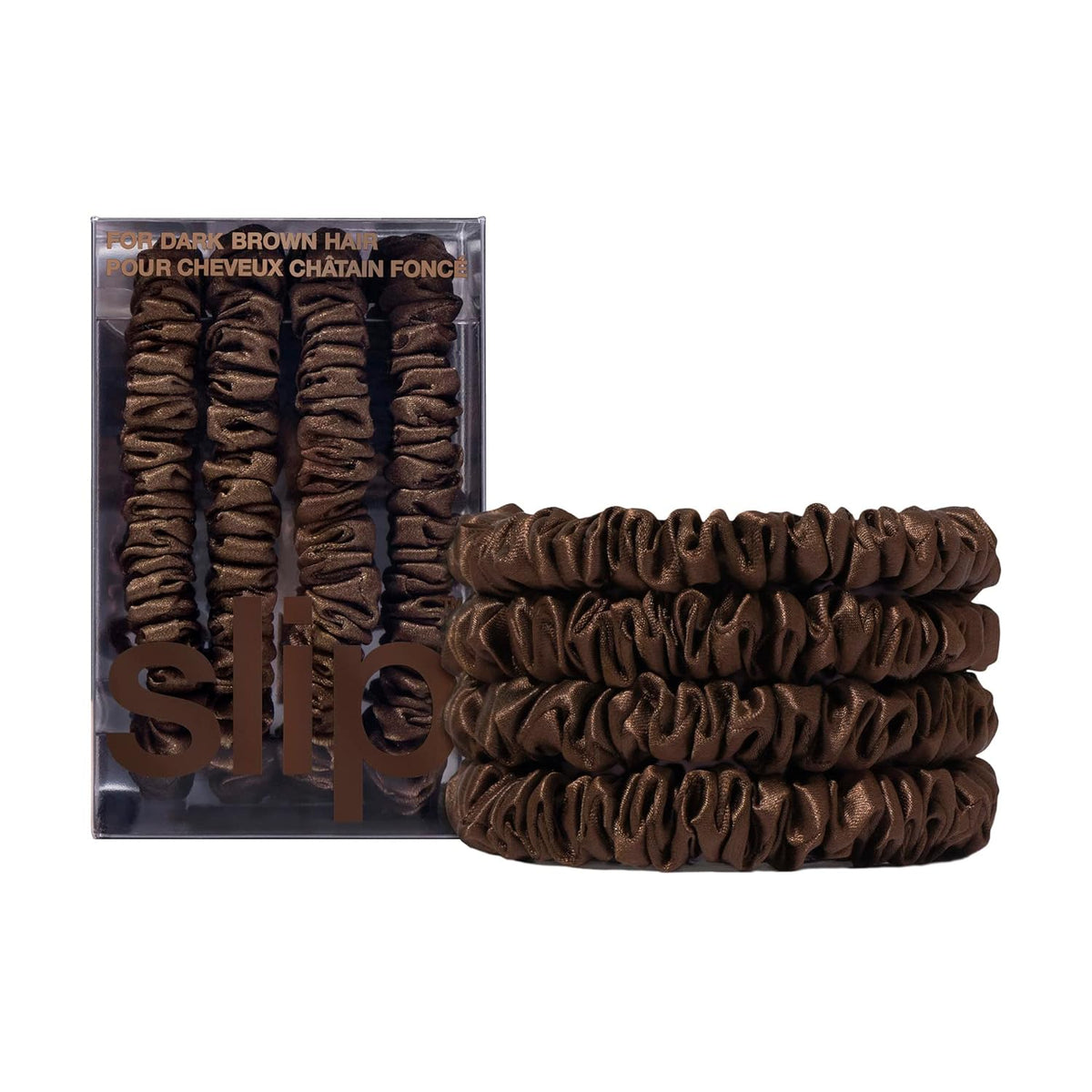 Slip Silk Back to Basics Skinny Scrunchies Dark Brown x 4