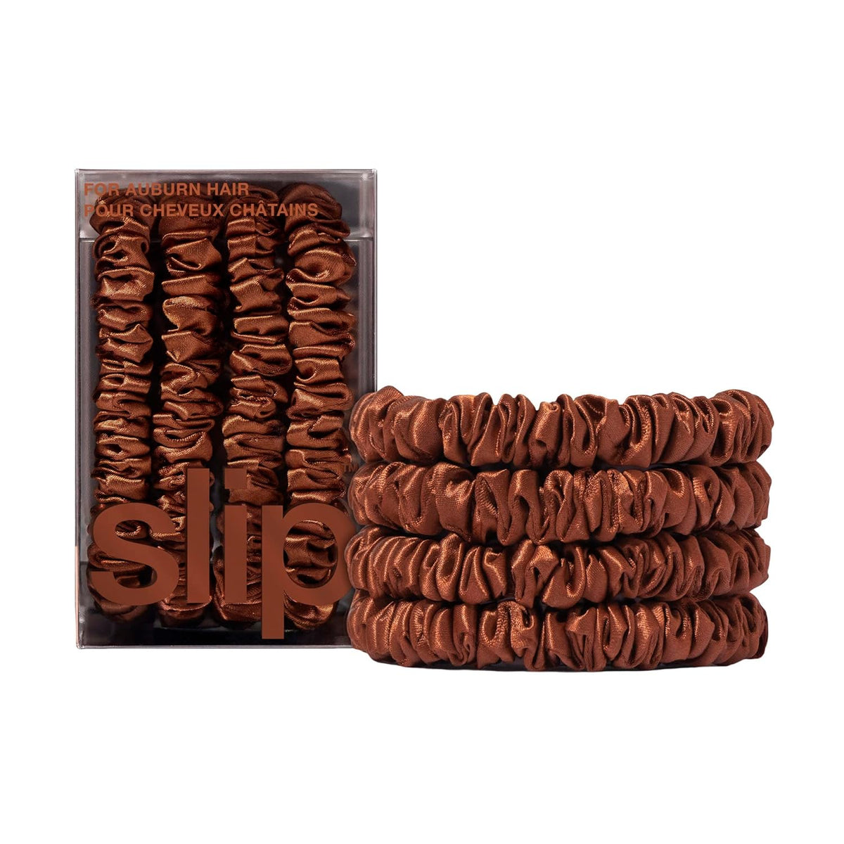 Slip Silk Back to Basics Skinny Scrunchies Auburn x 4