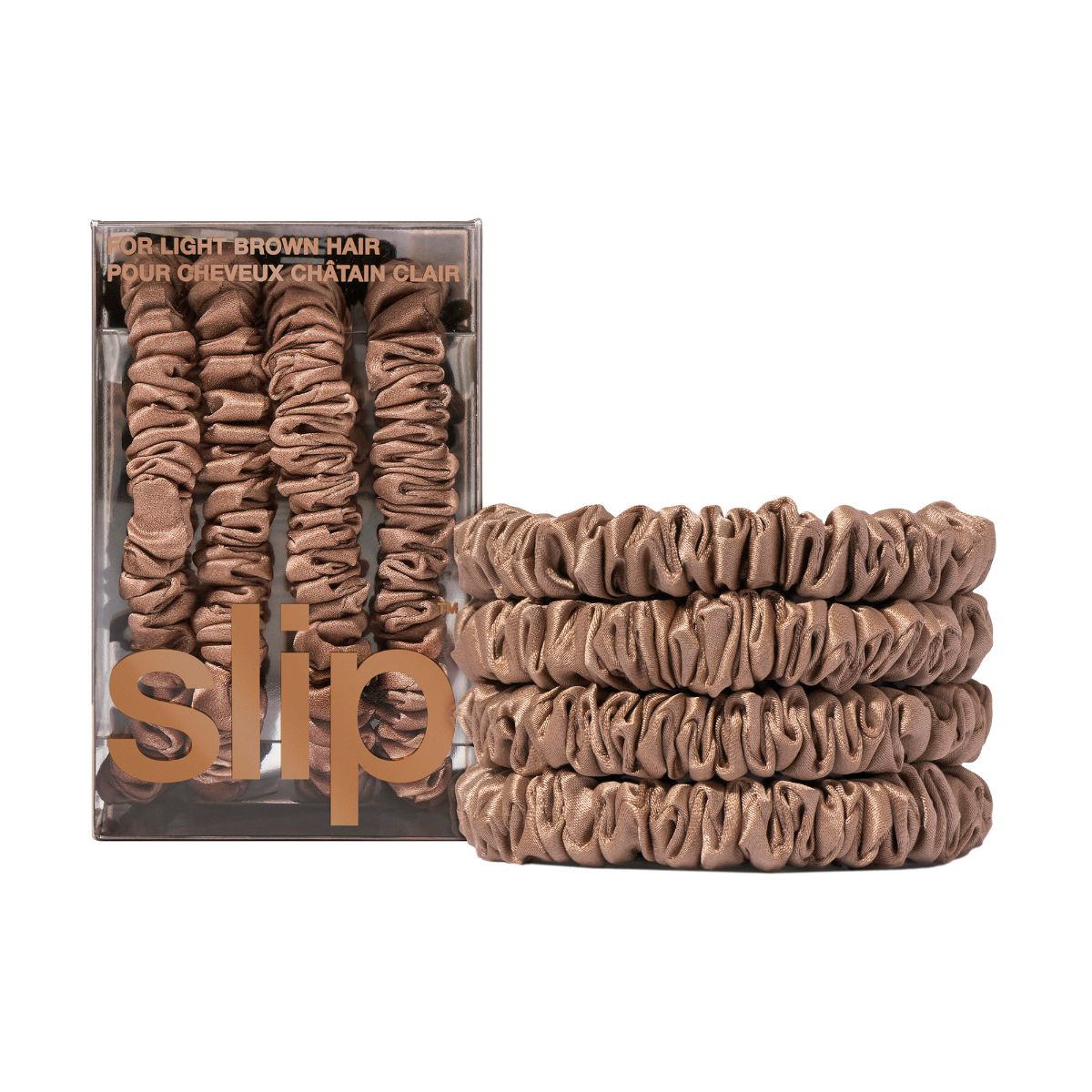 Slip Silk Back to Basics Skinny Scrunchies Light Brown x 4