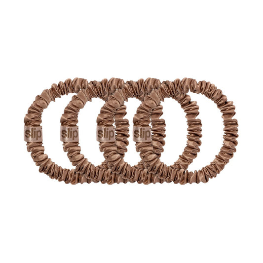 Slip Silk Back to Basics Skinny Scrunchies Light Brown x 4