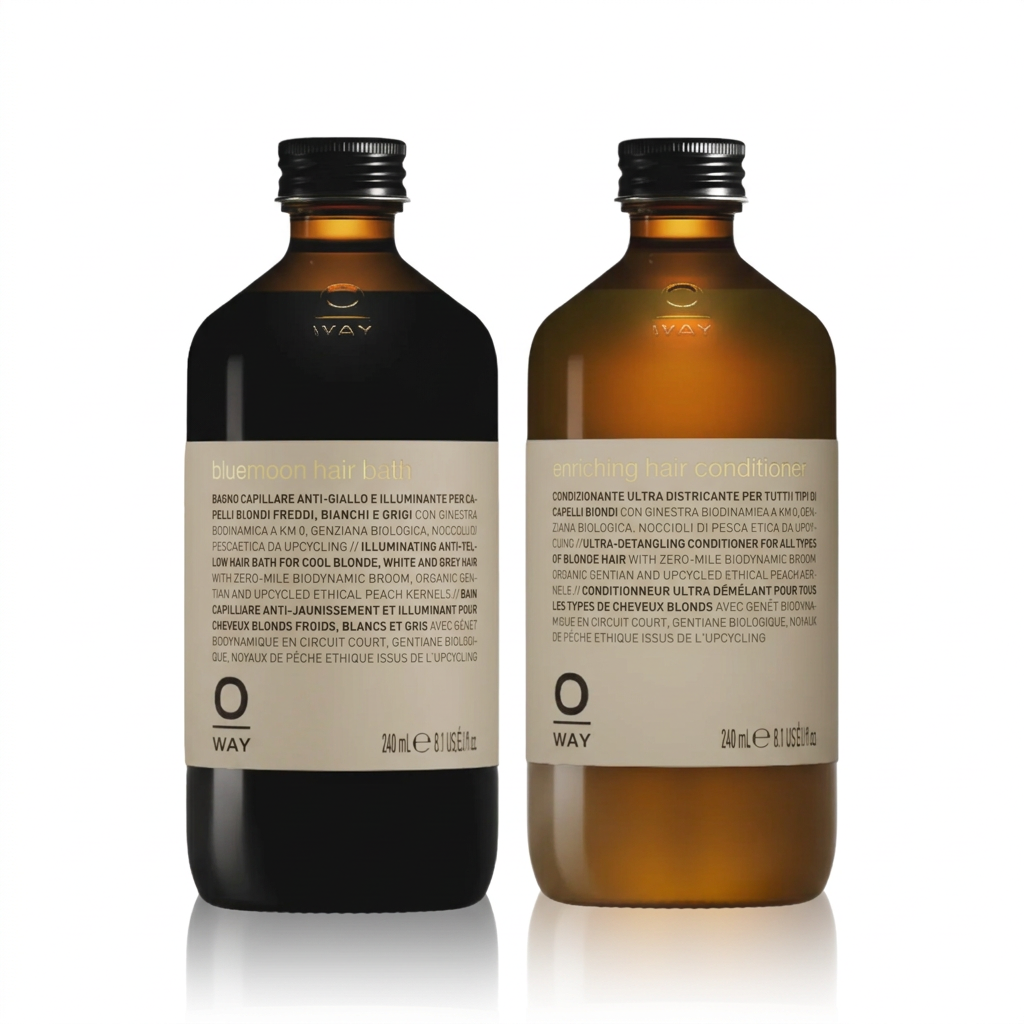 Oway Cool Blonde Routine with Blondeway Bluemoon Hair Bath 240ml and Enriching Hair Conditioner 240ml