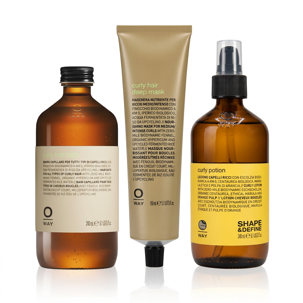 Oway Curl Definition Routine with Curly Hair Bath 240ml, Curly Hair Deep Mask 150ml and Curly Potion 240ml
