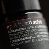 Close-up of the Oway Lip & Beard Salve jar label