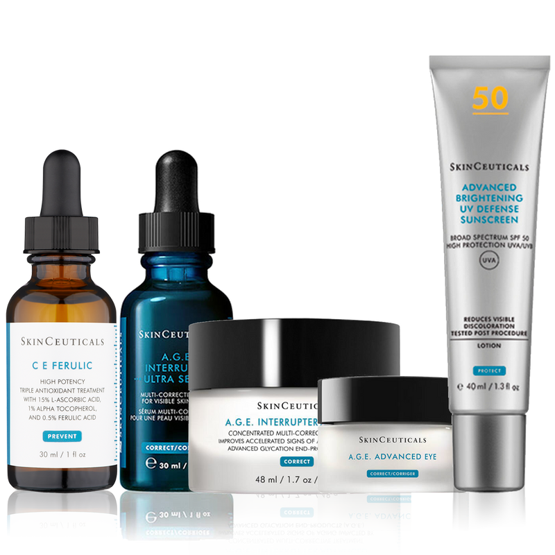 SkinCeuticals C E Ferulic, A.G.E Interrupter Ultra Serum, A.G,E Interrupter Advanced, A.G.E Advanced Eye & Advanced Brightening UV Defense