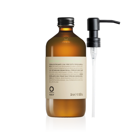 Oway Curly Hair Combing Cream 240ml amber glass bottle and Oway metal dispenser