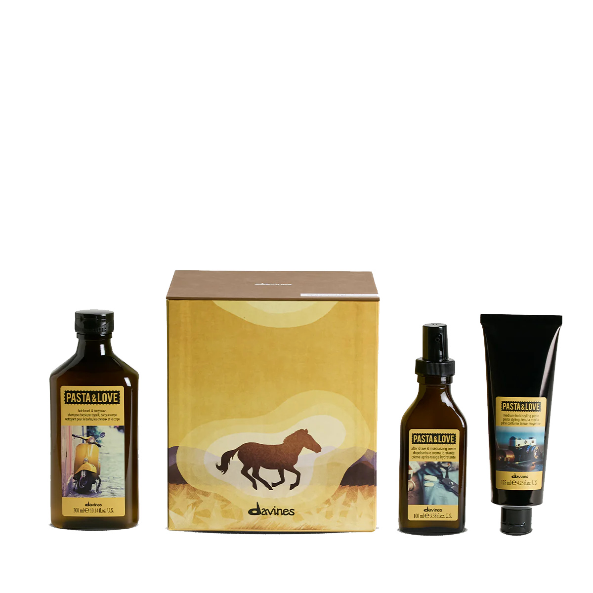 Davines Pasta & Love Holday Gift Box - Beard & Body wash, After shave & Moisturising cream & Medium hold Styling Paste