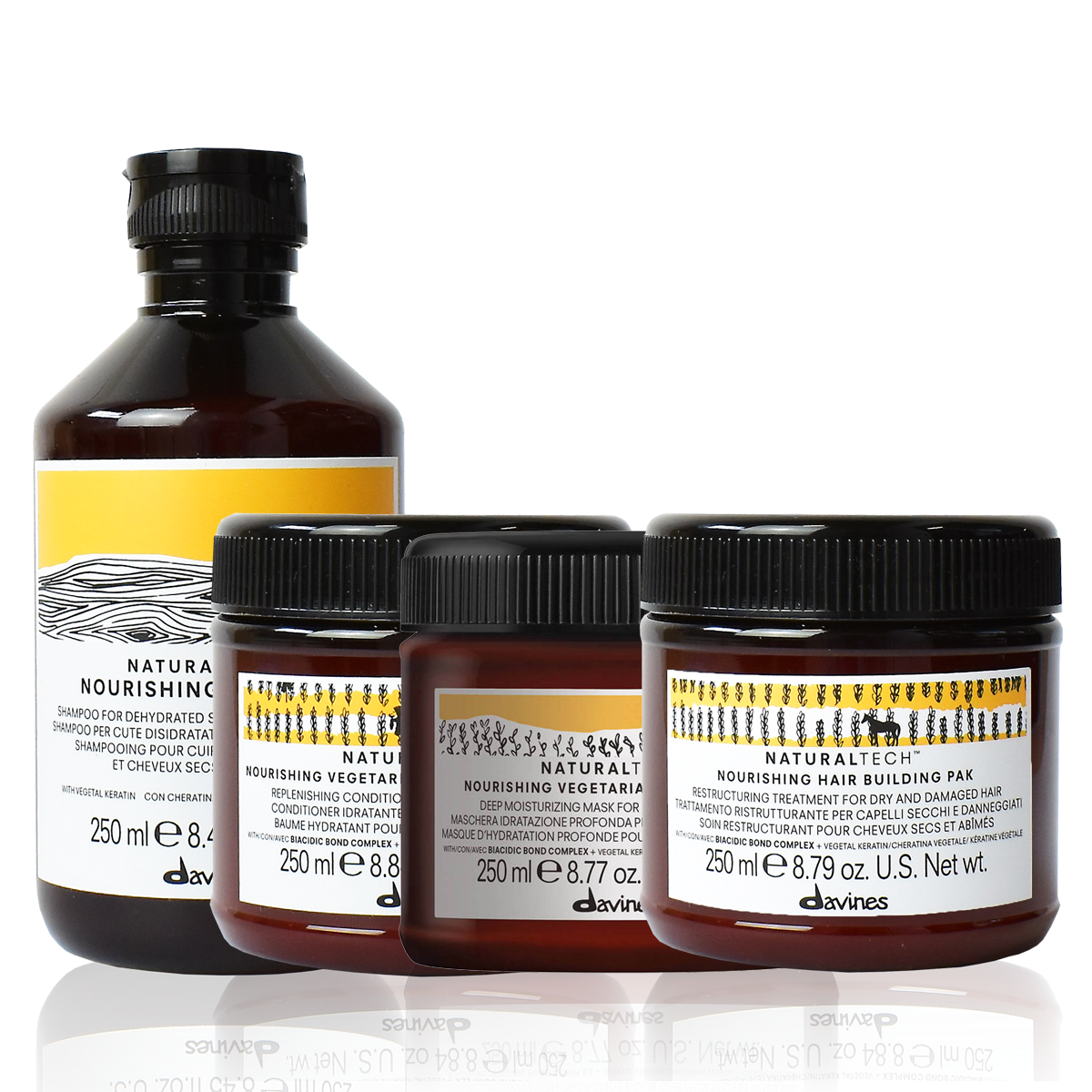 Davines Naturaltech Nourishing Shampoo, Conditioner, Miracle Mask & Buiding Pak Bundle
