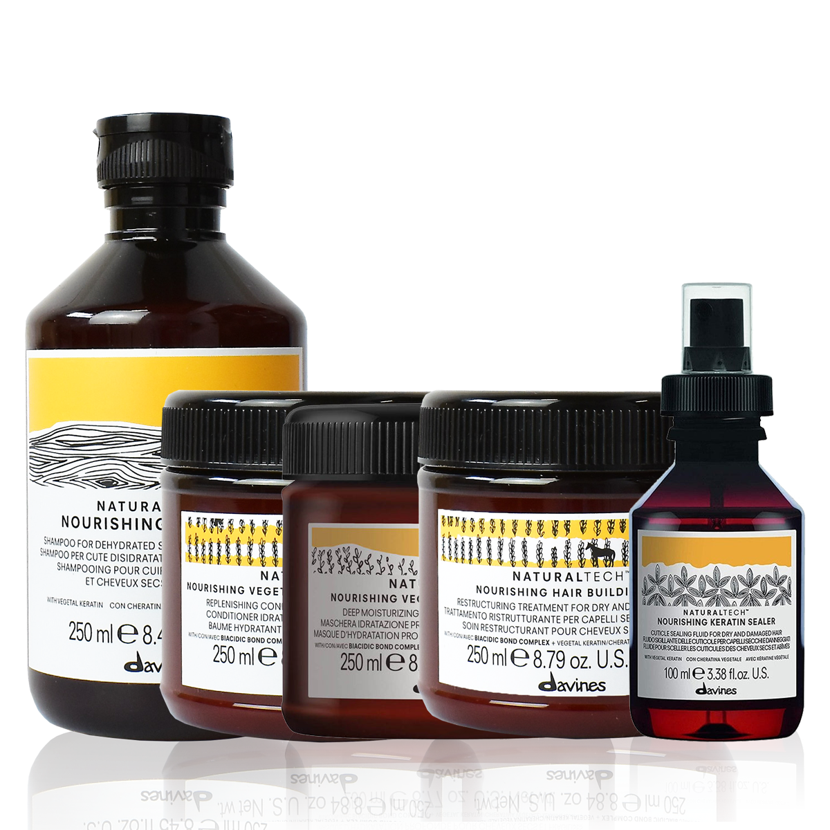 Davines Naturaltech Nourishing Shampoo, Conditioner, Miracle Mask, Buiding Pak & Sealer Bundle