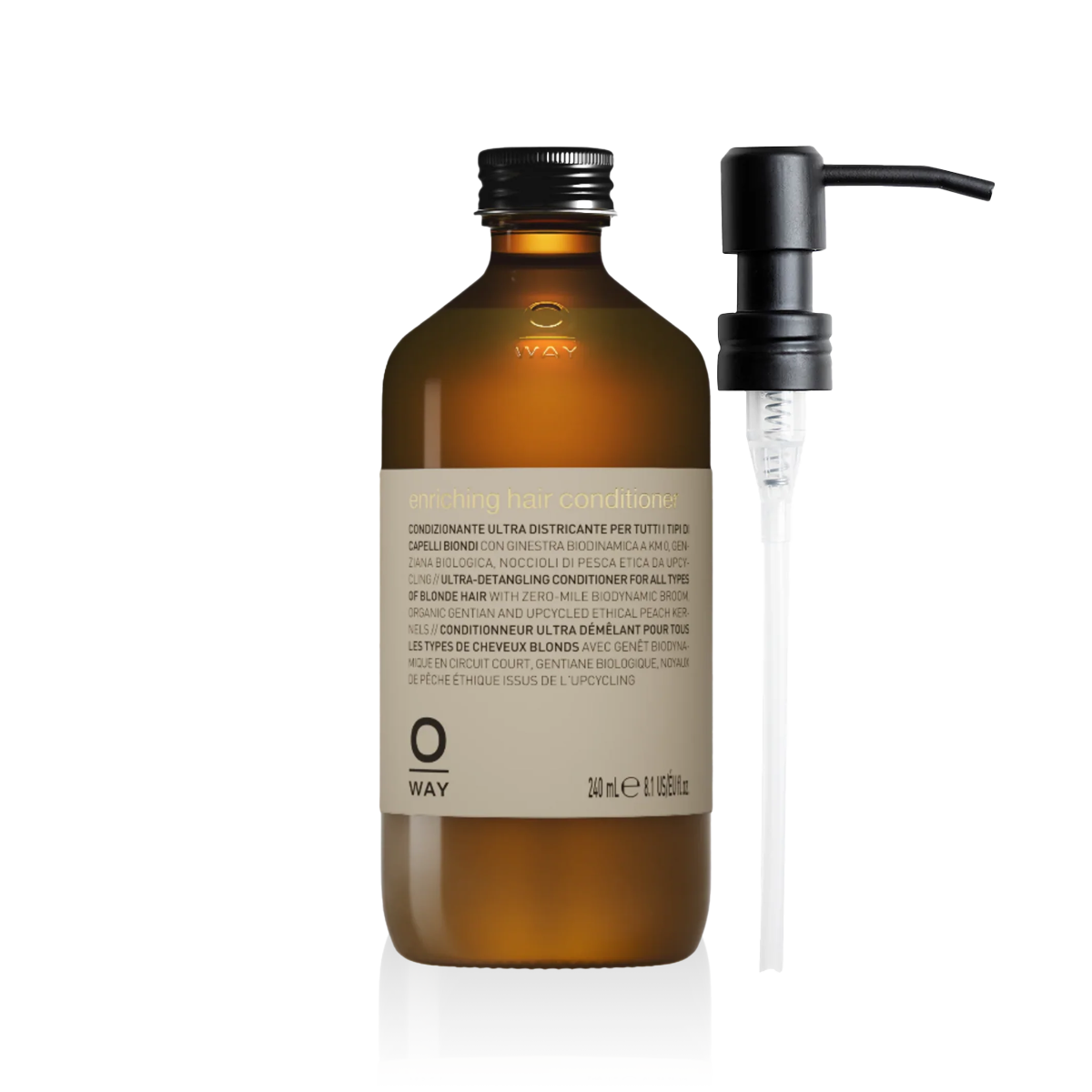 Oway Blondeway Enriching Hair Conditioner with a reusable metal dispenser