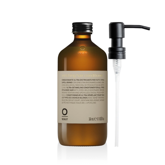 Oway Blondeway Enriching Hair Conditioner with a reusable metal dispenser