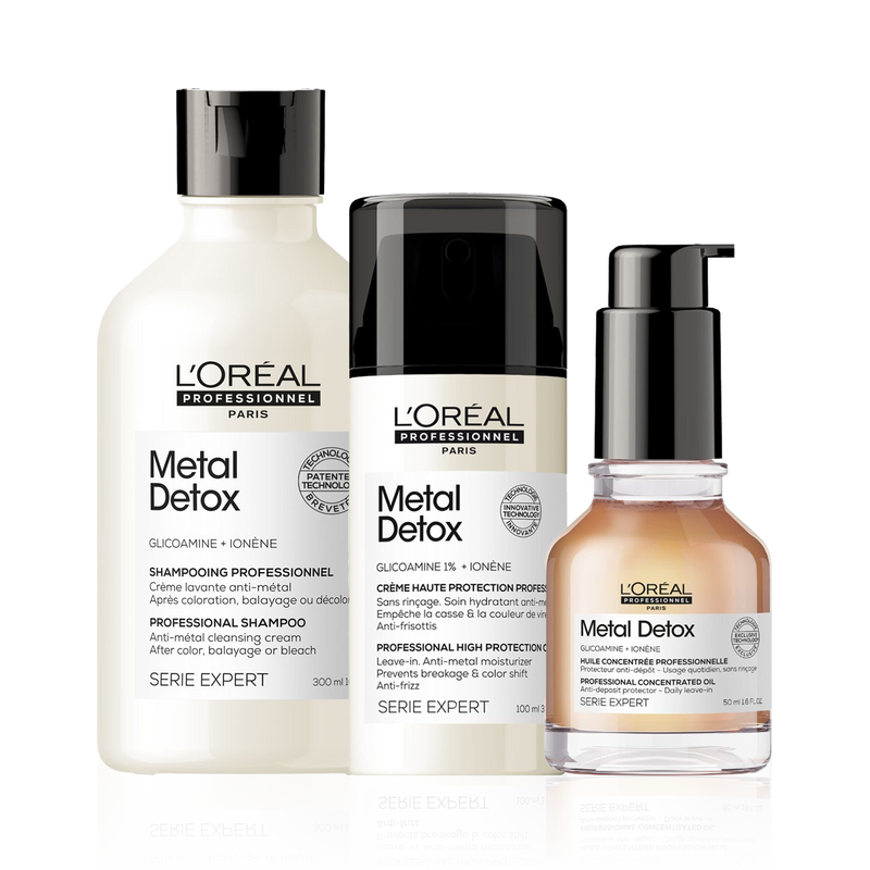 L'Oréal Professionnel Metal Detox Shampoo, Leave-in Cream and Oil Bundle