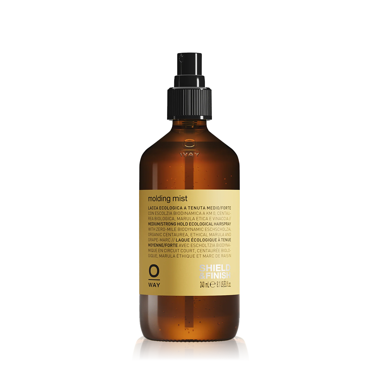 Oway Molding Mist 240ml in an amber glass spray bottle