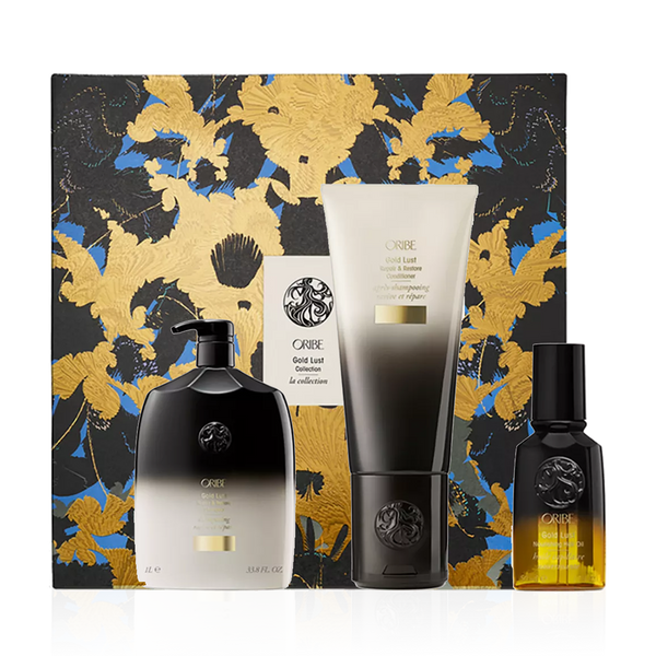 Oribe Gold Lust Collection Holiday Gift Set - Gold Lust Repair & Restore Shampoo,  Conditioner, Nourishing Hair Oil - 50ml  & Keepsake Box