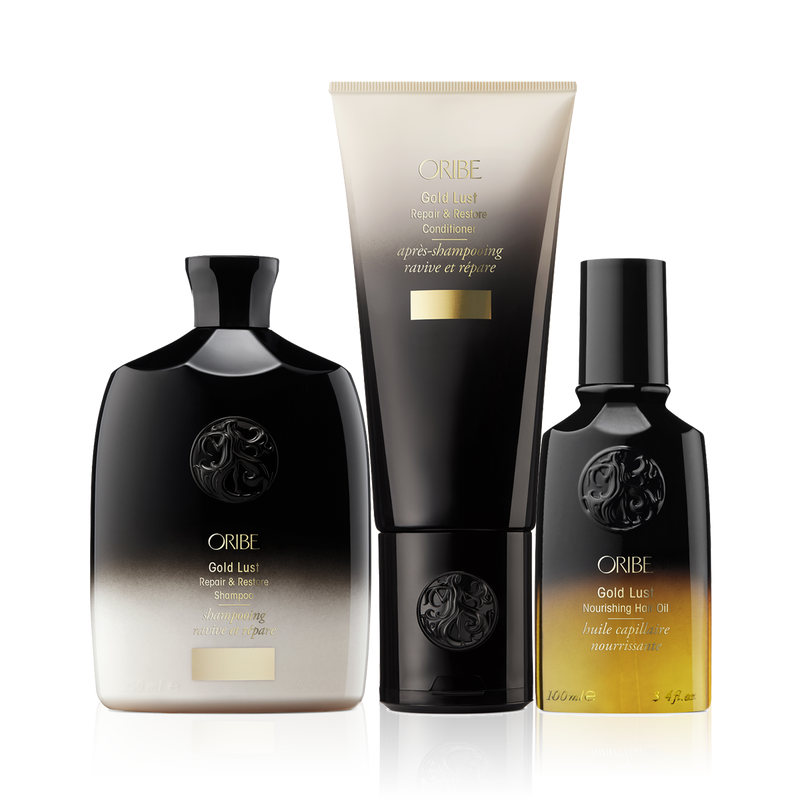 Oribe Gold Lust Repair & Restore Shampoo, Conditioner & Gold Lust Nourishing Oil