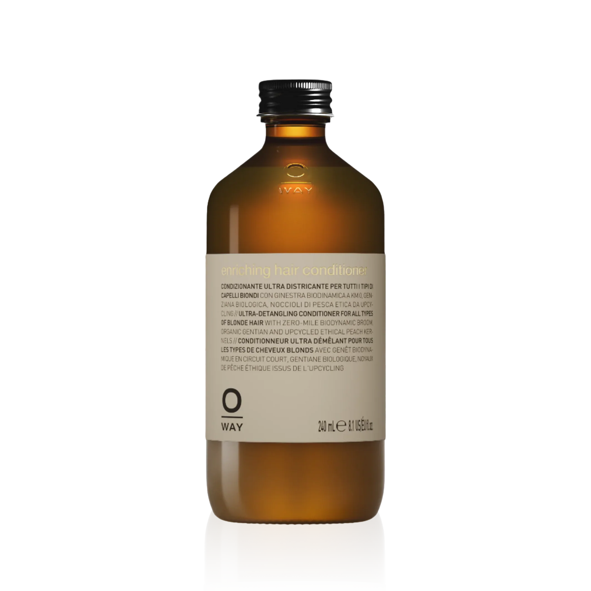 Oway Blondeway Enriching Hair Conditioner in a 240ml amber glass bottle