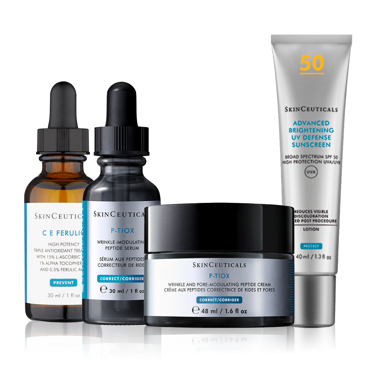 SkinCeuticals P-TIOX Morning Radiance Routine with C E Ferulic 30ml, P-TIOX Serum 30ml, P-TIOX Cream 48ml and SPF 50 40ml
