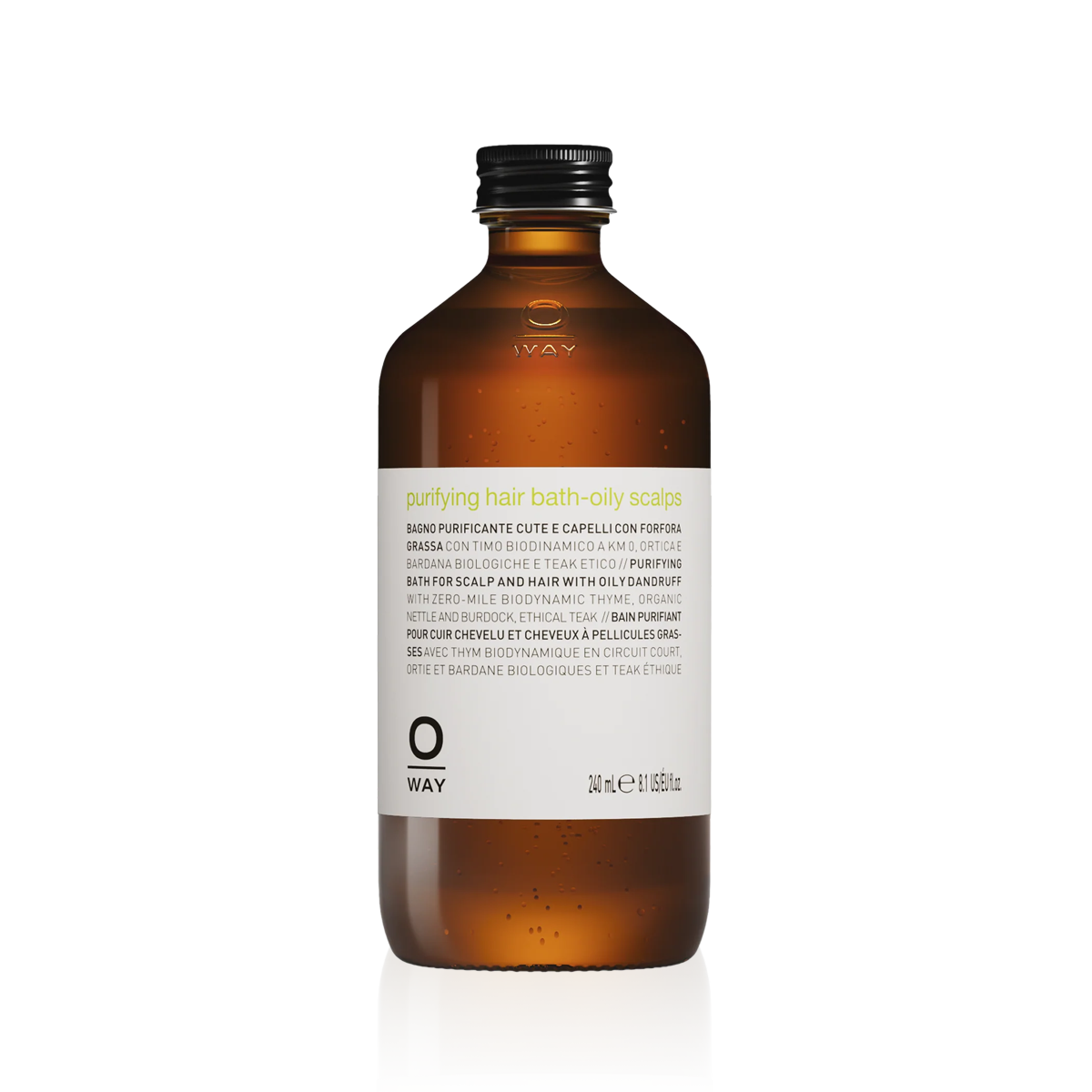 Oway Purifying Hair Bath for oily scalps in an amber glass bottle