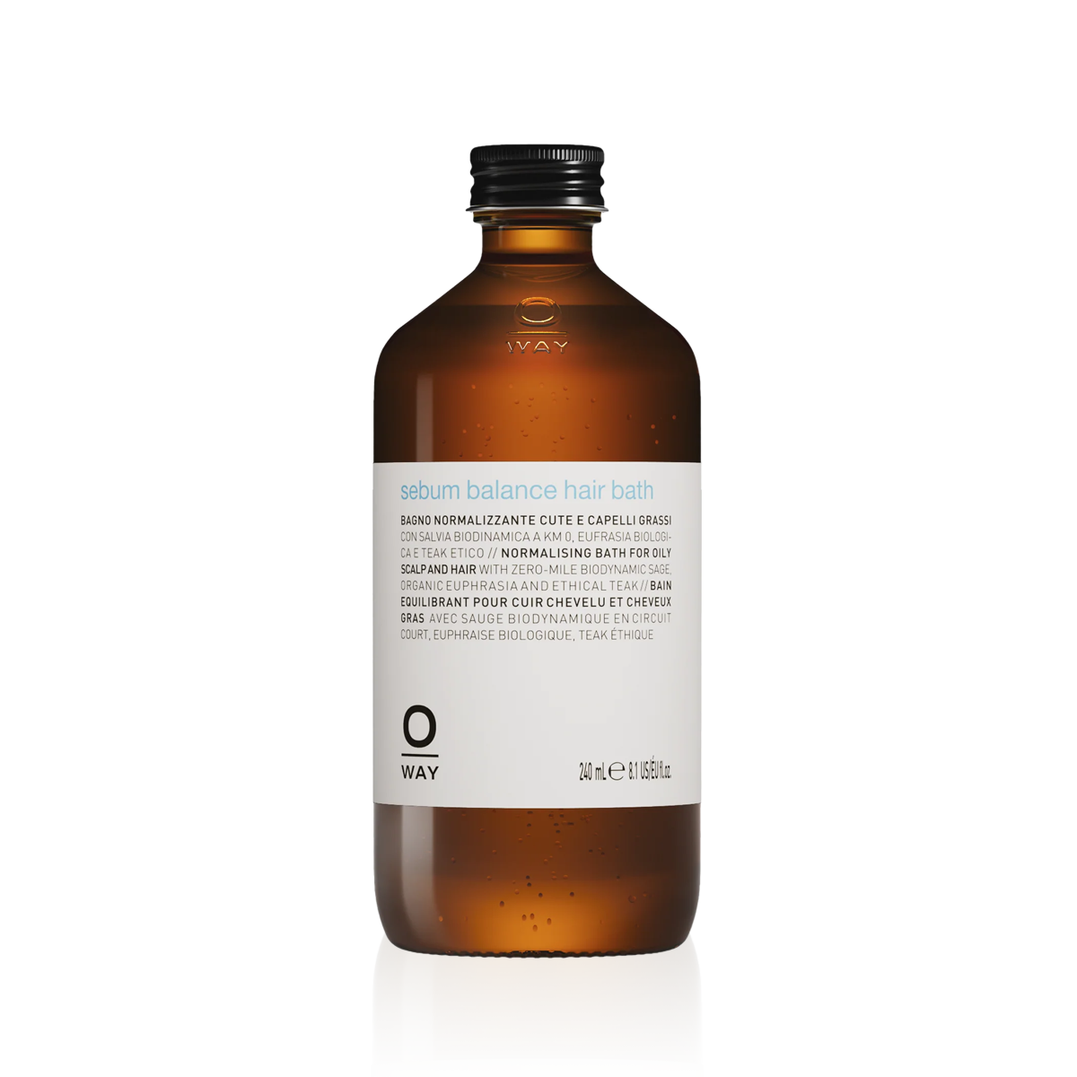 Oway Sebum Balance Hair Bath 240ml in an amber glass bottle