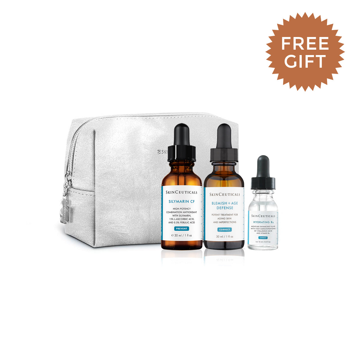 SkinCeuticals Silymarin CF - 30ml & Blemish + Age Defense - 30ml + Free gift of wash bag & Hydrating B5