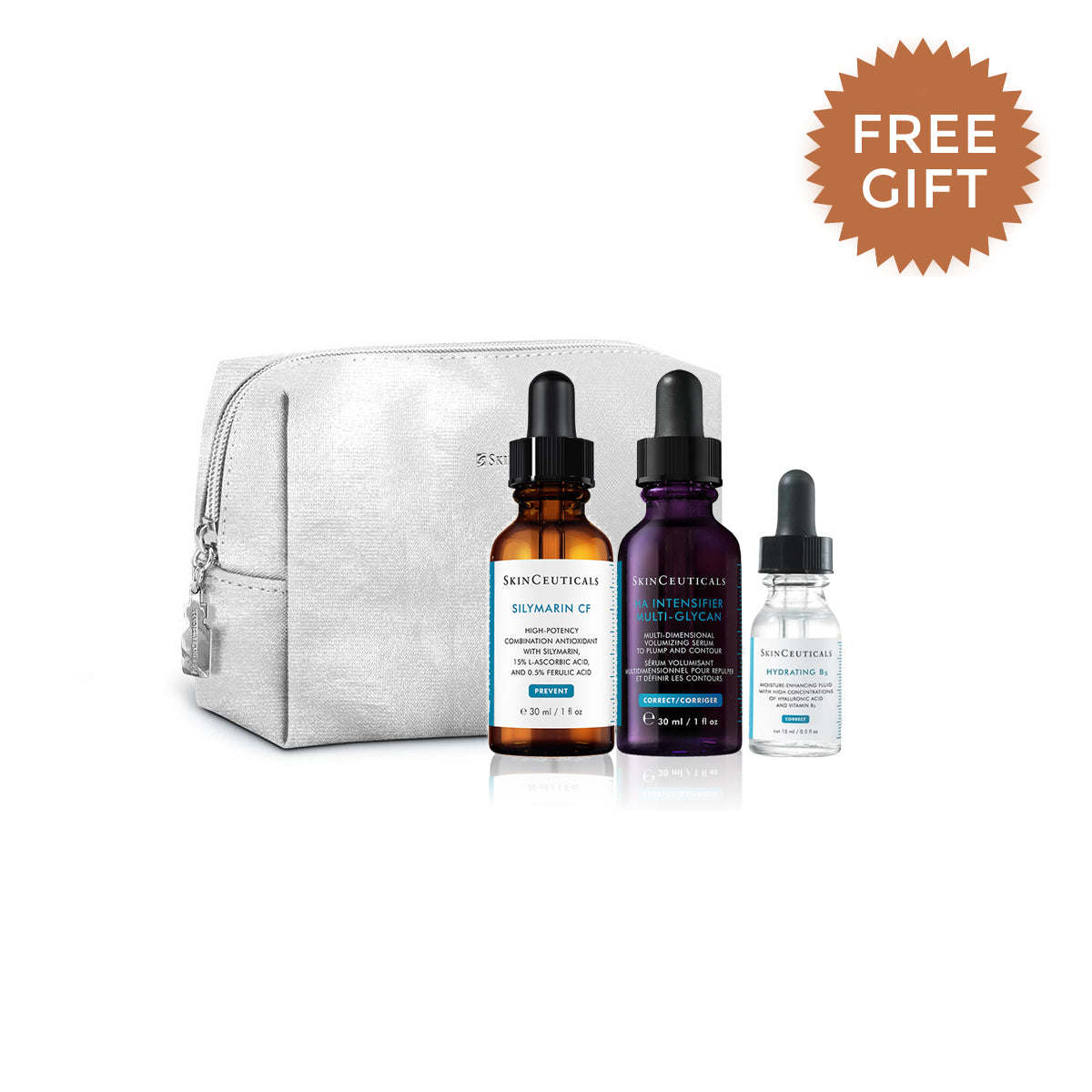 SkinCeuticals Silymarin CF - 30ml & H.A Intensifier Multi-Glycan - 30ml + Free gift of wash bag & Hydrating B5