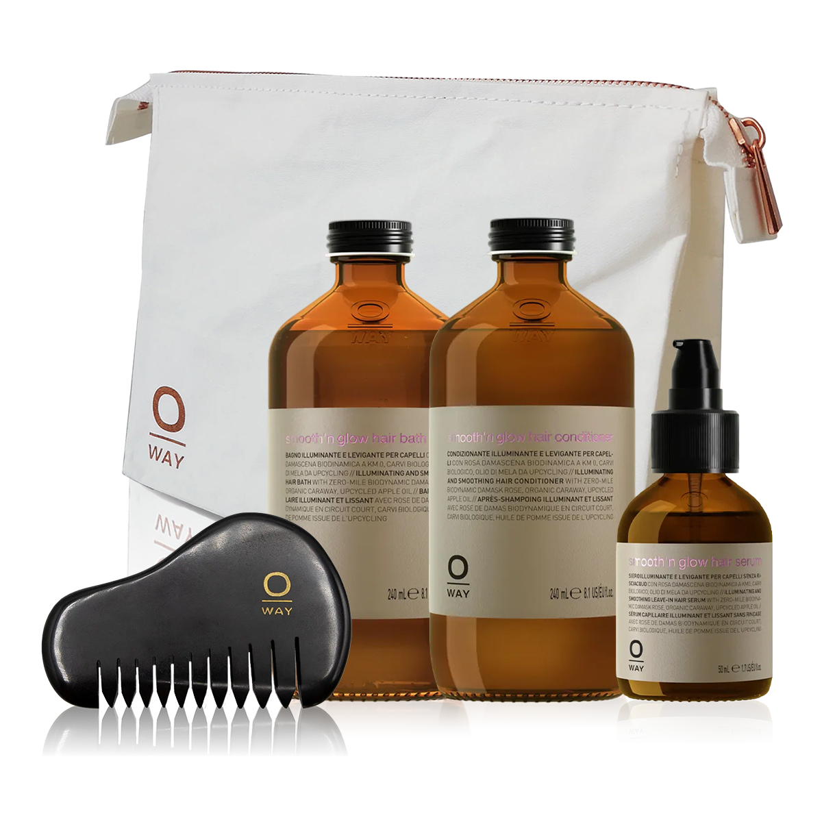 Oway Smooth'n Glow Lightweight Smoothing Routine with complimentary Trama Bag and Volcanic Comb