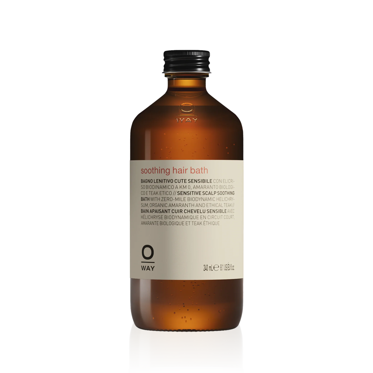 Oway Soothing Hair Bath 240ml in an amber glass bottle