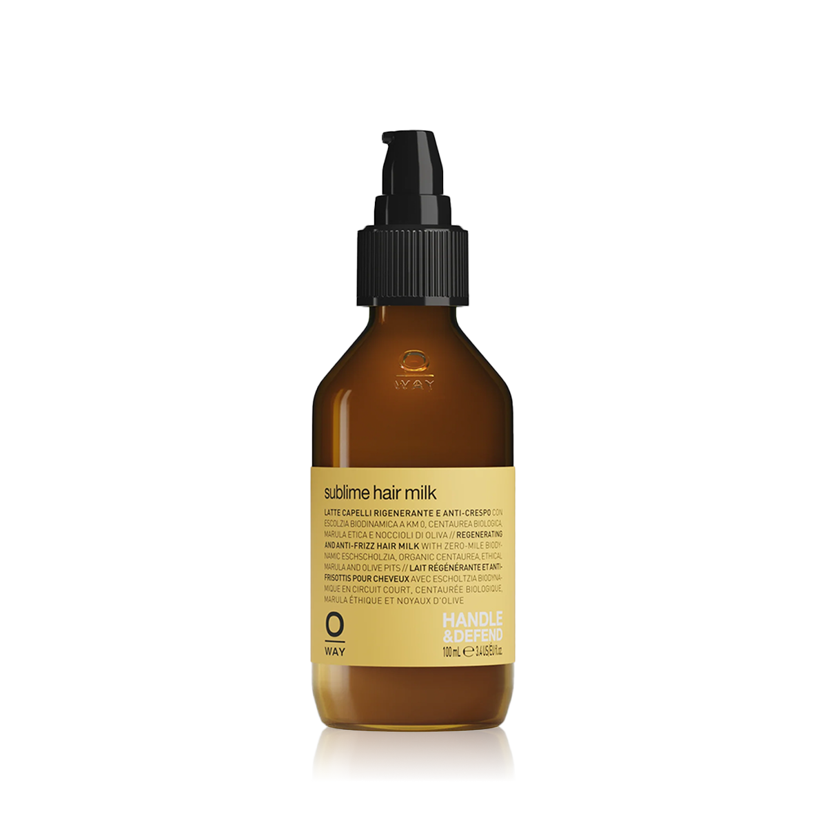 Oway Sublime Hair Milk 100ml in an amber glass pump bottle