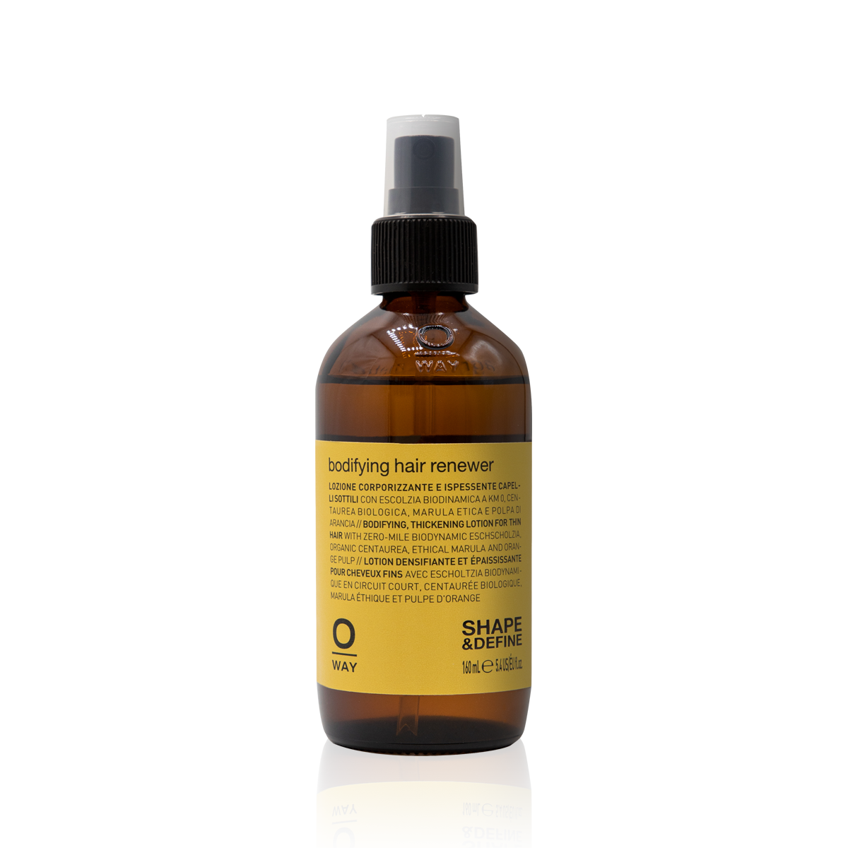 Oway Bodifying Hair Renewer 160ml in an amber glass spray bottle